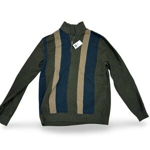 Gap Unisex Men/Women 1/4 Zip Pull Over Striped Cotton Sweater Size L NWT